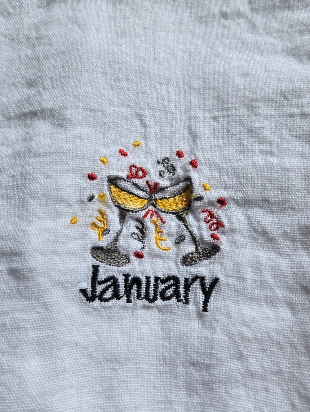 White Embroidered Months Hand Towels